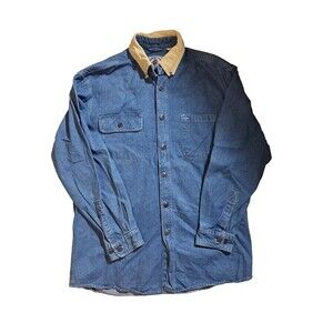 Vtg American Denim Button Up Shirt Men's L Corduroy Collar Long Sleeve Workwear